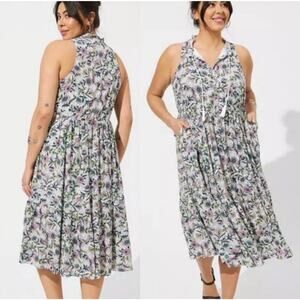 Torrid Womens Floral Sleeveless Gauze Midi Dress Size 1X Tiered Cottagecore